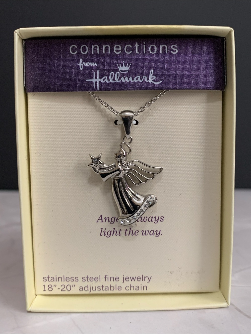 NWT Hallmark stainless steel angel pendant necklace